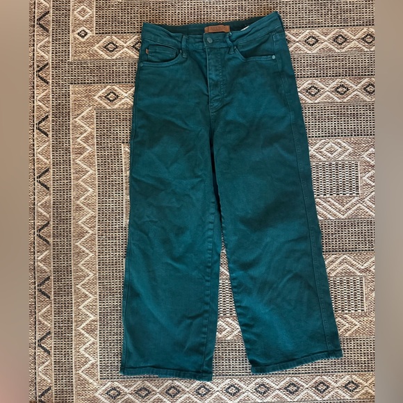 JUDY BLUE Wide Leg High Waist Cropped Ankle Jeans Dark Green Size 7/28 - Picture 2 of 6